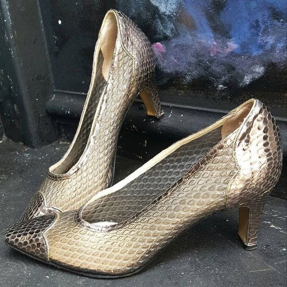 snakeskin court heels