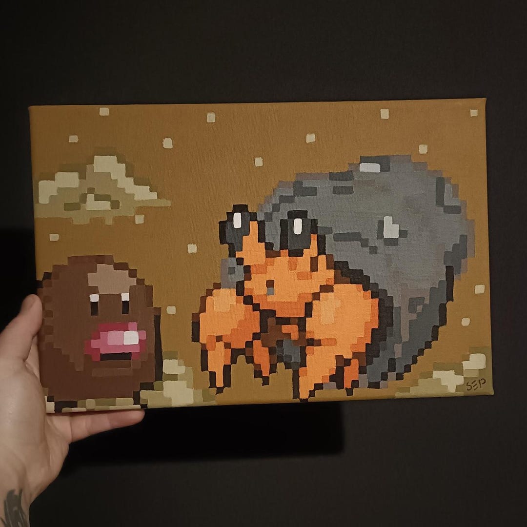 Custom Pixel Art Painting Digglet & Dwebble - Etsy