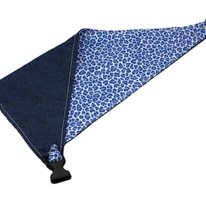 Uptown Pups Reversible Bandana - Blue Leopard Print