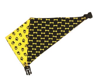 Bandana de perro reversible de mostaza amarilla y negra