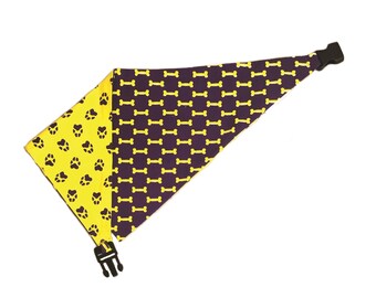 Bandana de perro reversible amarillo y púrpura
