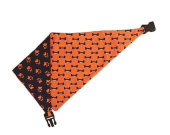 Bandana de perro reversible azul y naranja