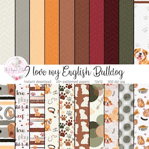 English Bulldog Digital Scrapbook Paper