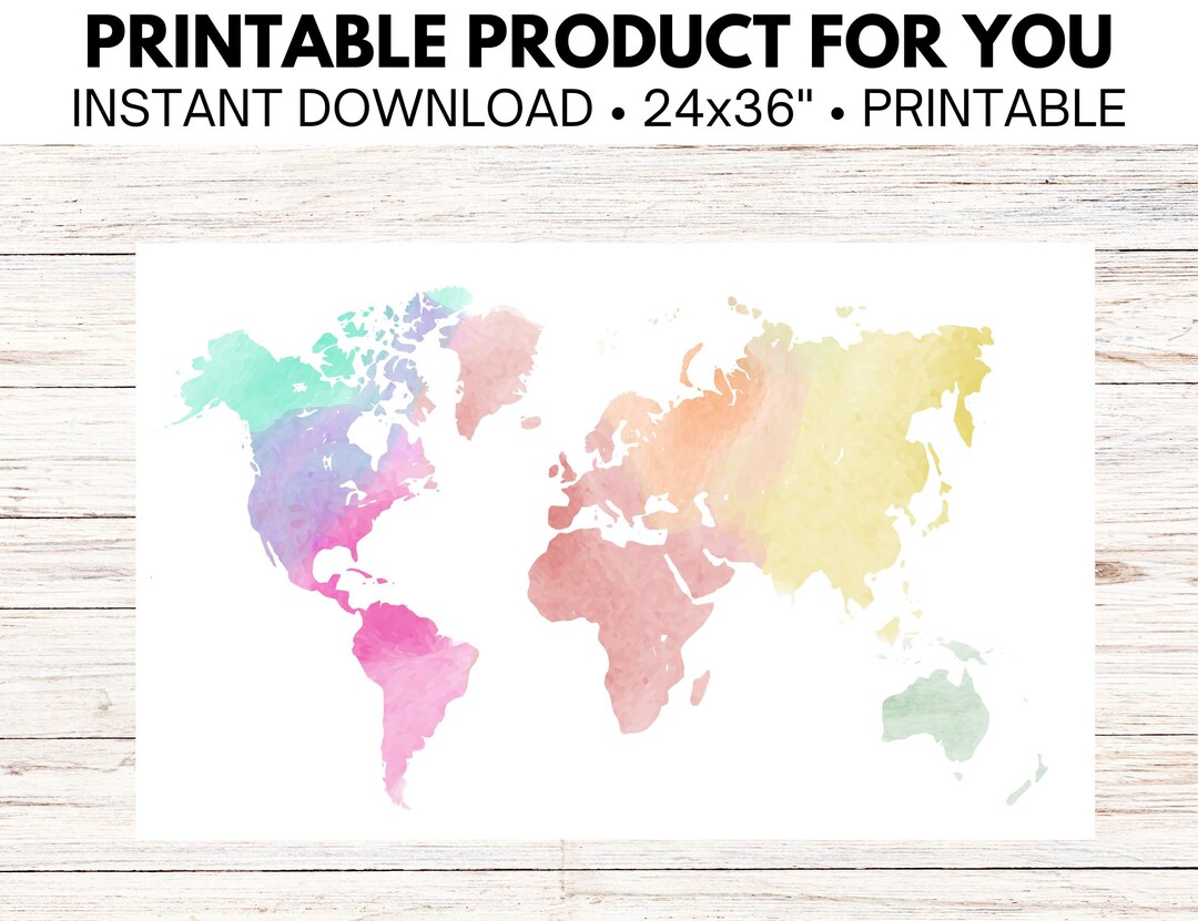 Watercolor World Map Printable, World Map Print World Map Poster World ...