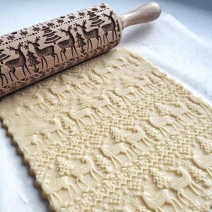 rolling pin Christmas engraved embossed reindeer pattern rolling pin baking cookie rollingpin