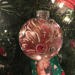 Norwegian Rosemaling Handpainted Christmas Ornament -Clear -Red and Gold Flowers,  Christmas bulb, Christmas ball, Scandinavian gift