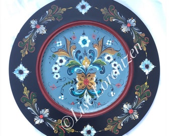 Padrão de pintura Packet-Rosemaling-Hallingdal 12" Placa de madeira #2-Design original por Art of Lise Lorentzen