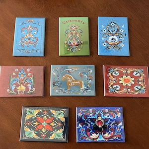 Norwegian Rosemaling Rectangular  hallingdal style Magnet Artwork by Lise Lorentzen, Assorted styles