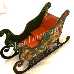 PDF Instant Download Painting Pattern Packet-Rosemaling-Green Telemark Sleigh-Original design byLise Lorentzen-Christmas Decoration-2 sizes