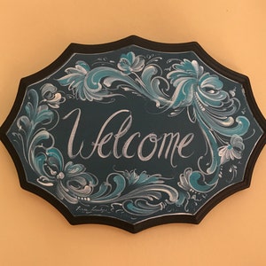 Wooden Sign, Welcome Sign, Norwegian Rosemaling, Hygge