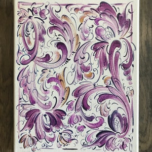 Norwegian Rosemaling Canvas: Purple & Gold Nordic Folk Art