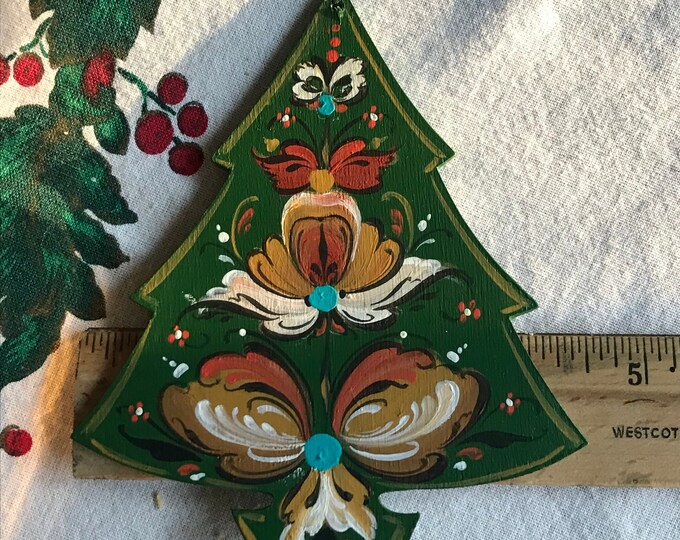 Rosemaling Hallingdal Christmas Tree Ornament , Wooden Rosemaled
