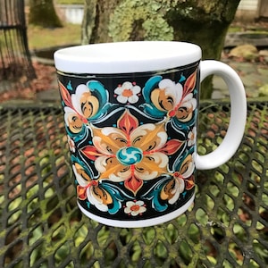 Scandinavian Rosemaling Coffee Mug: Lise Lorentzen Floral Art