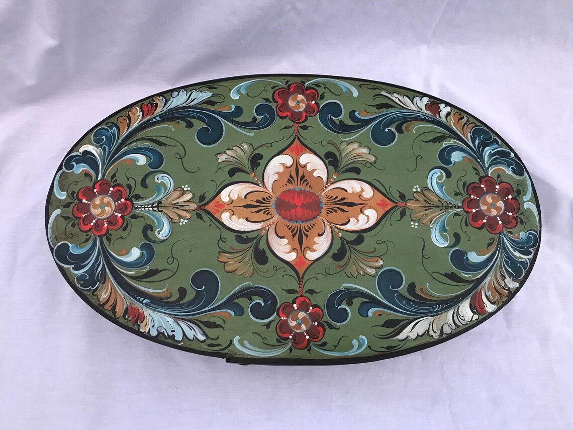 Hand Painted Keepsake Box Norwegian Rosemaling Cheesebox Etsy