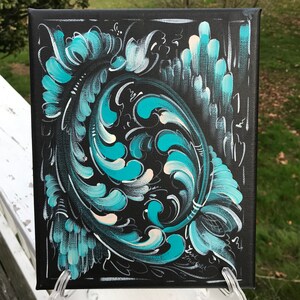 Norwegian Rosemaling, Telemark Rosemaling Canvas, 8" x10" canvas wall hanging