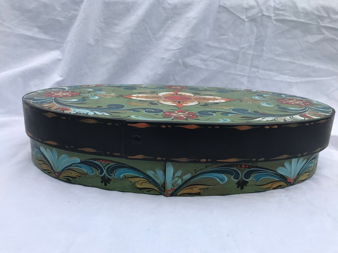 Hand Painted Keepsake Box Norwegian Rosemaling Cheesebox Etsy
