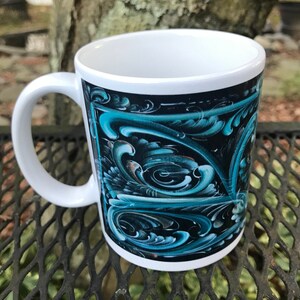 Telemark Rosemaling Modern Coffee Mug, Scandinavian Norwegian Rosemaling Coffee Tea Mug , Lise Lorentzen, Art of Lise, Design#LL5