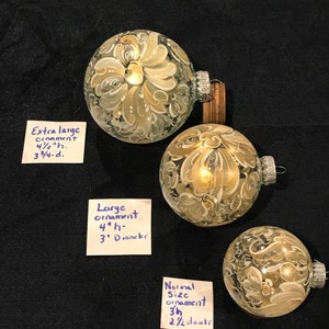 Large Norwegian Rosemaling Hand painted Christmas Ornament -Clear -Gold and White Flowers