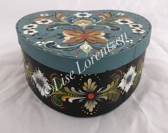 Padrão de pintura Packet-Rosemaling-Hallingdal Blue Heart Box-Design original de Art of Lise Lorentzen