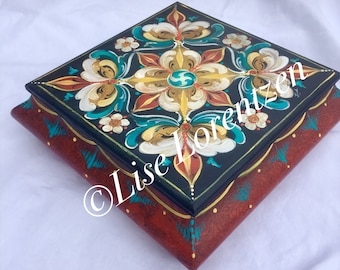 Pintura Padrão Packet-Rosemaling-Hallingdal Bombay Box -Design original de Art of Lise Lorentzen