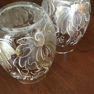 Stemless handpainted Silver and Gold wine glasses, Norwegian Rosemaling, 21oz wineglass, wine glass, Holiday, giftware, set of 2