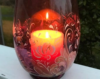 Purple Vase  Tealight Candleholder with Gold and White Telemark Rosemaling