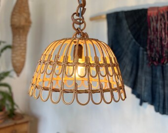 rattan lamp, mid-century lamp, bamboo lamp, vintage rattan lamp, midcentury lamp, boho lamp, boho home decor, rattan lamp shade