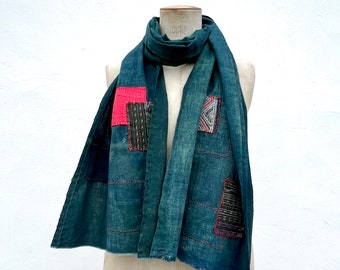 bufanda estilo boro, bufanda japonesa, bufanda de tela vintage, bufanda de algodón, bufanda reciclada, bufanda parcheada, bufanda boro, bufanda unisex