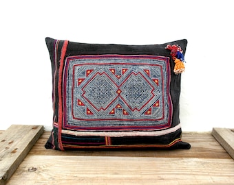 funda de cojín hmong, funda de cojín boho, regalo de bienvenida, almohada decorativa, almohada de tiro, cojín étnico, decoración rústica, hmong