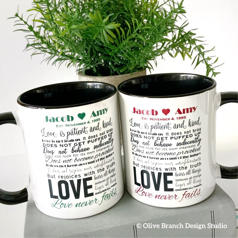 Love Never Fails Mug with Personalized Names JW image 1