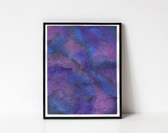 Blue & Purple Wall Art, Galaxy Painting, Abstract WaterColor Wall Art, Watercolor Blending, Abstract Art, Original Print