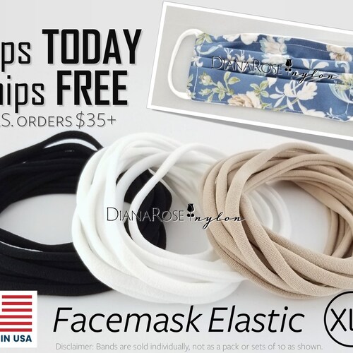 XL+ Nylon Headbands Facemask Elastic Cord Masks Bulk Nylon Headbands Nude White Black Tan Earloops Stretchy Baby Soft Thin Spandex 1/4 inch