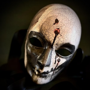 Mens skull mask. Gray masquerade mask for men. Hand painted fullface halloween mask. Venetian carnival or Cosplay mask.Adult theater mask