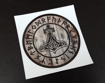 Precut Viking Mjolnir Rune Circle Sticker / Decal, Thors Hammer
