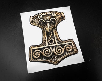 Precut Viking Gold Mjolnir, Thors Hammer Sticker / Decal