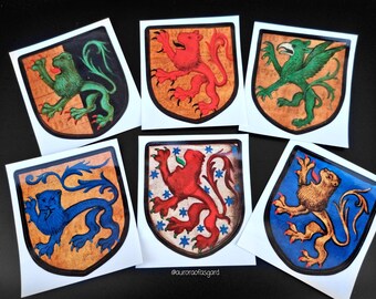 Precut Medieval Heraldic Shield Sticker / Decal, Lion, Coat Of Arms