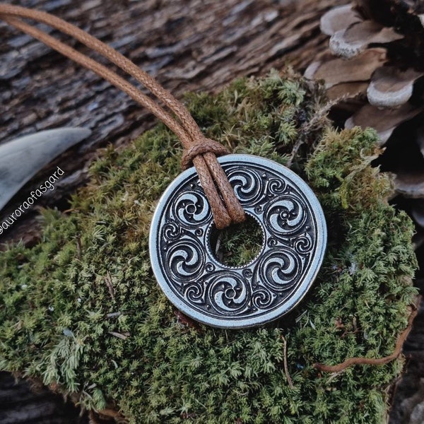 Stunning Celtic Interlaced Disc Pendant On Tan Cord,  Necklace