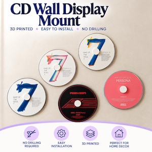 Può includere: Un set di supporti da parete circolari bianchi per CD che sostengono cinque dischi musicali. I dischi mostrano le copertine degli album Map of the Soul 7 versioni 01, 02, 04, ATEEZ Zero Fever Part 2 e Map of the Soul Persona. Testo: CD Wall Display Mount.
