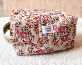 Kosmetiktasche aus gesteppter Baumwollgaze, Kosmetiktasche für Damen, handgefertigte Kosmetiktasche