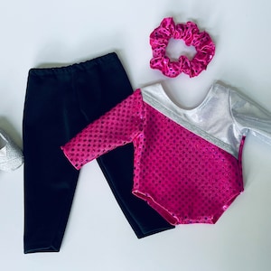 Pink Gymnastics Outfit with pants, shoes and scrunchy for 18-inch American Girl Dolls