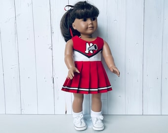 Rood-zwarte cheerleaderoutfit uit Nebraska voor 18-inch American Girl-poppen