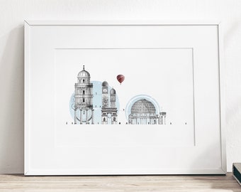 Architectural Fantasy Art Print | Abstract Architecture Illustration | Illustrated Graphic Travel Gift for Architect | Housewarming Present