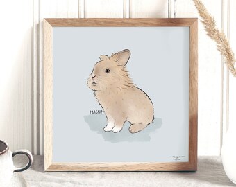 Custom Rabbit Portrait Commission | Illustrated Bunny Art Print Gift | Digital Painting | Bespoke Rabbit Pet Memorial Commission