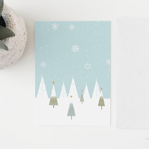 Scandinavische kerstkaart voor de minimalisten | Moderne feestelijke pastelkleurige wenskaart | Geïllustreerde Winter Wonderland Tree-kerstkaart