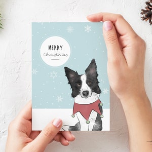de voeux de Noël de border collie | Art festif illustré pour animaux de compagnie | Carte de voeux de Noël pour propriétaire de chien A6