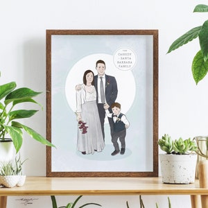 Custom Illustrated Family Portrait Print Personalised Family or Couple Art Commission Drawn From Photos Family Gift Idea image 1