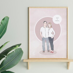 Custom Illustrated Family Portrait Print Personalised Family or Couple Art Commission Drawn From Photos Family Gift Idea 6. Warm Pink