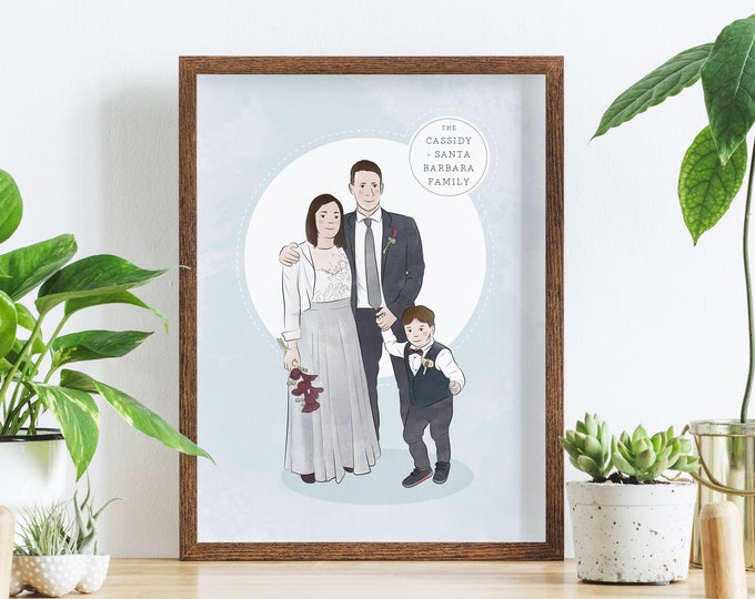 Impresión personalizada de retratos familiares ilustrados / Comisión de arte personalizada para familias o parejas extraída de fotos / Idea de regalo familiar