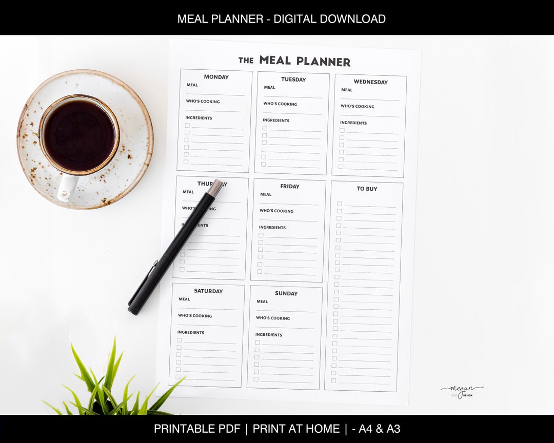 Weekly Meal Planner | Minimal Printable Digital Instant Download | A4 ...