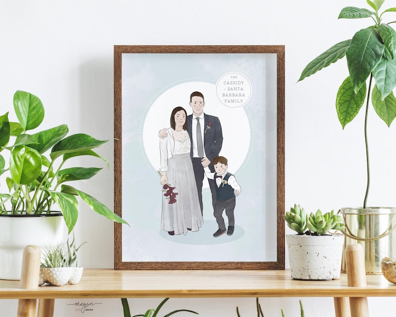 Custom Illustrated Family Portrait Print Personalised Family or Couple Art Commission Drawn From Photos Family Gift Idea image 1
